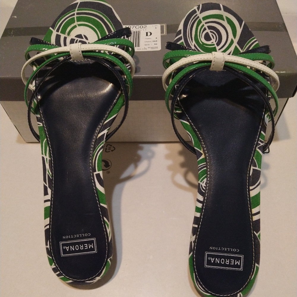 Navy and green sandals
